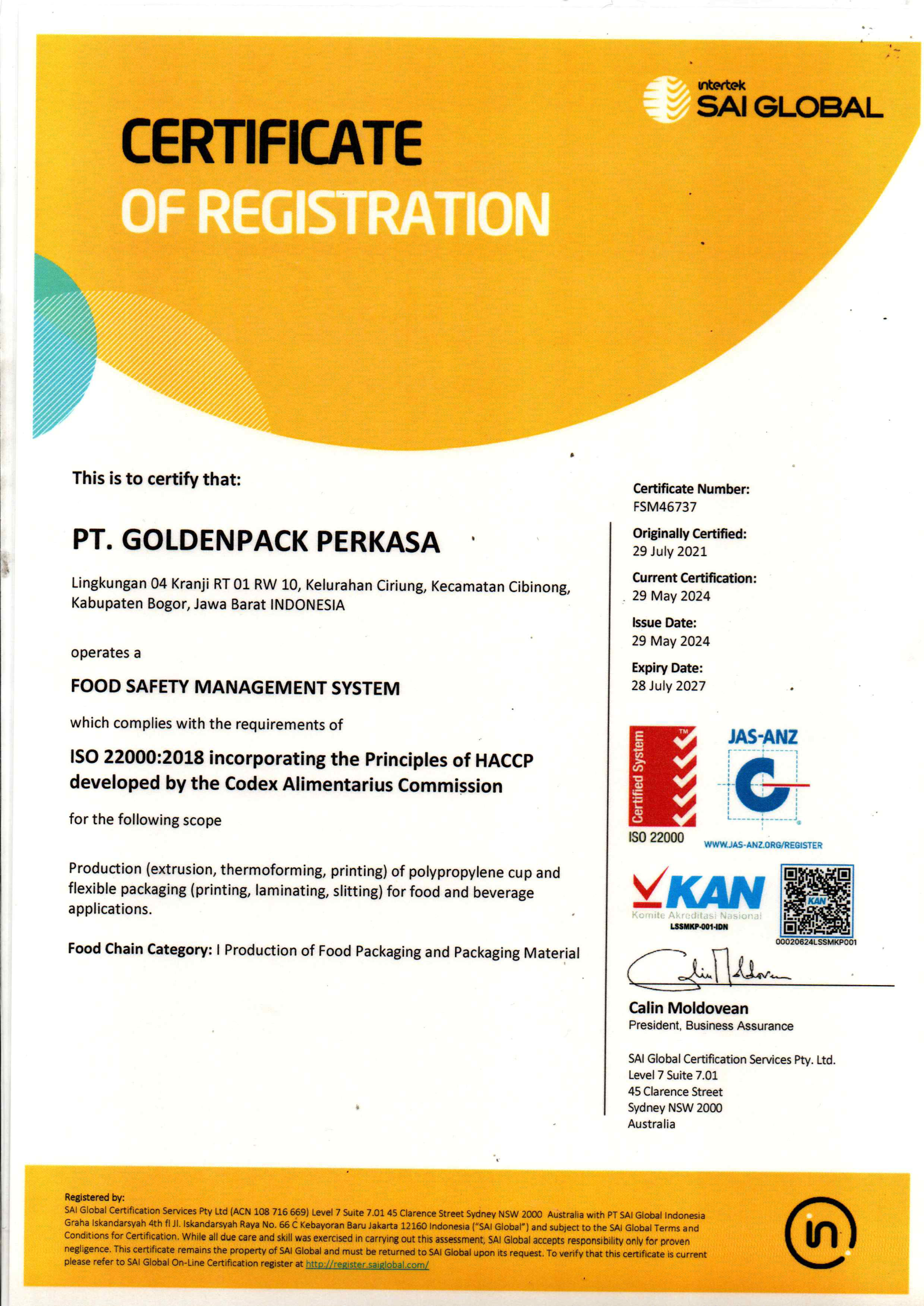 Sertifikat ISO 22000 2018 Expired juli 2027 Sertifikat ISO 22000 2018 Expired juli 2027